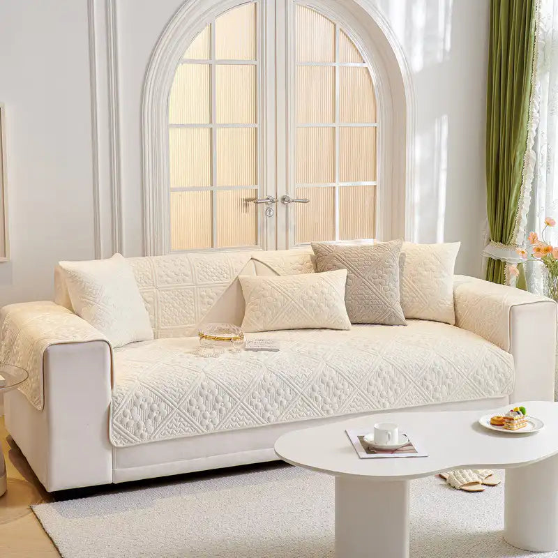 Housse de canapé douce en peluche matelassée antidérapante motif géométrique en relief