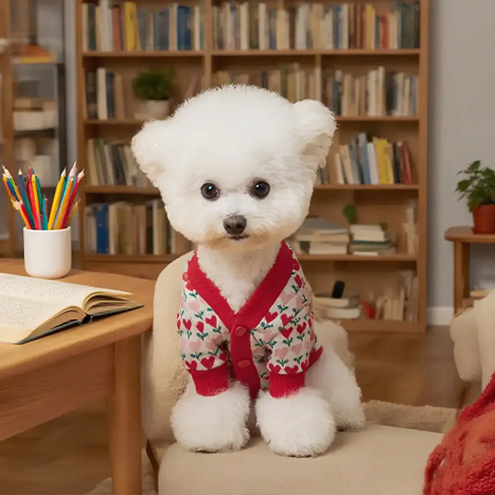 Gilet en laine pour chien avec motif de cœur de Fair Isle pour teckel.