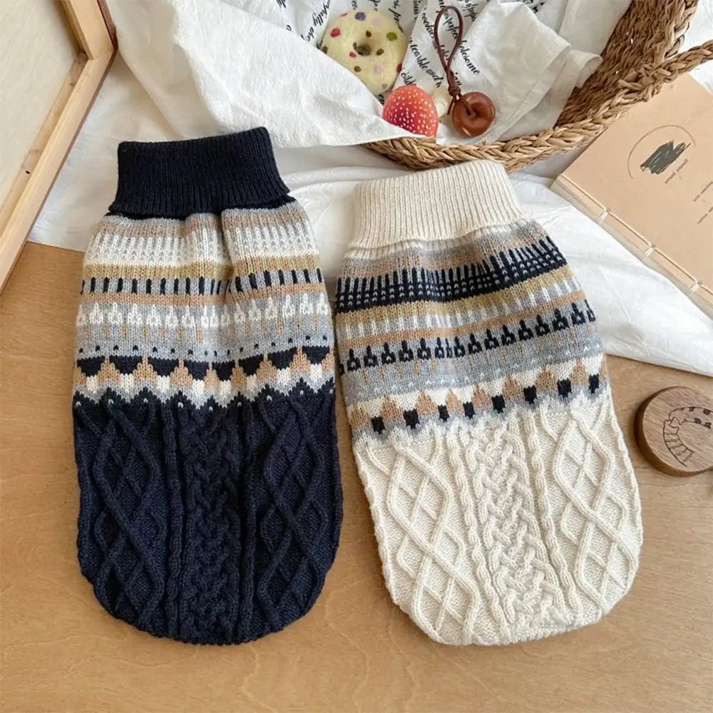 Pull en lin tricoté avec motif Fair Isle et col classique pour chien