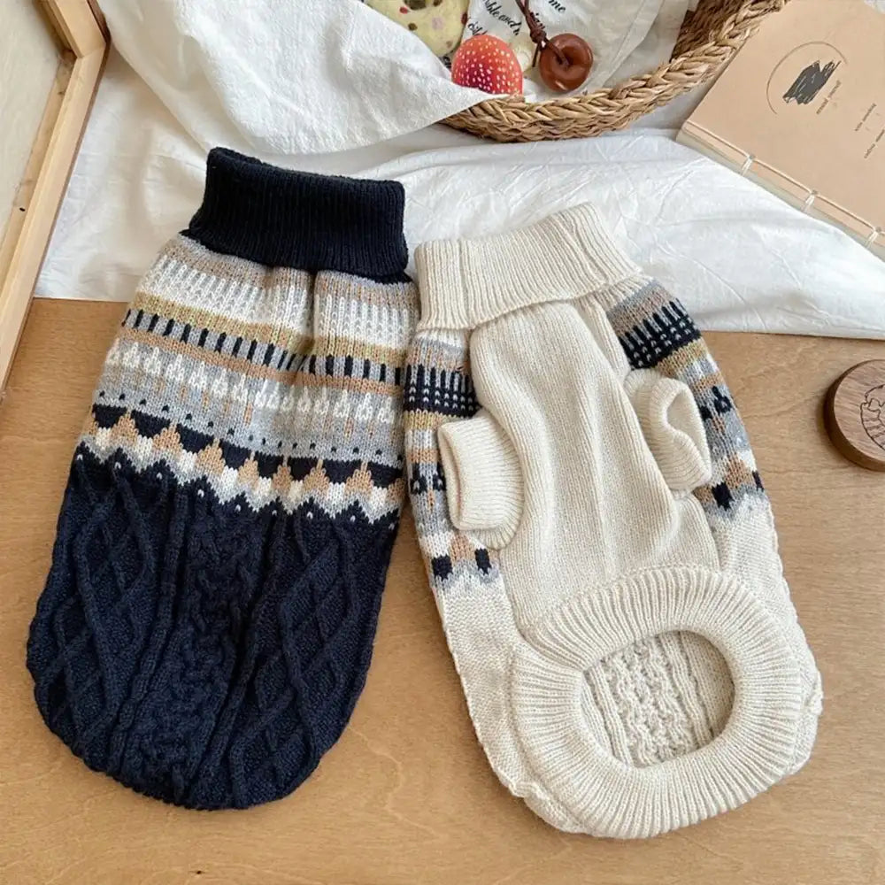 Pull en lin tricoté avec motif Fair Isle et col classique pour chien