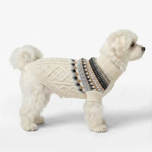 Pull en lin tricoté avec motif Fair Isle et col classique pour chien