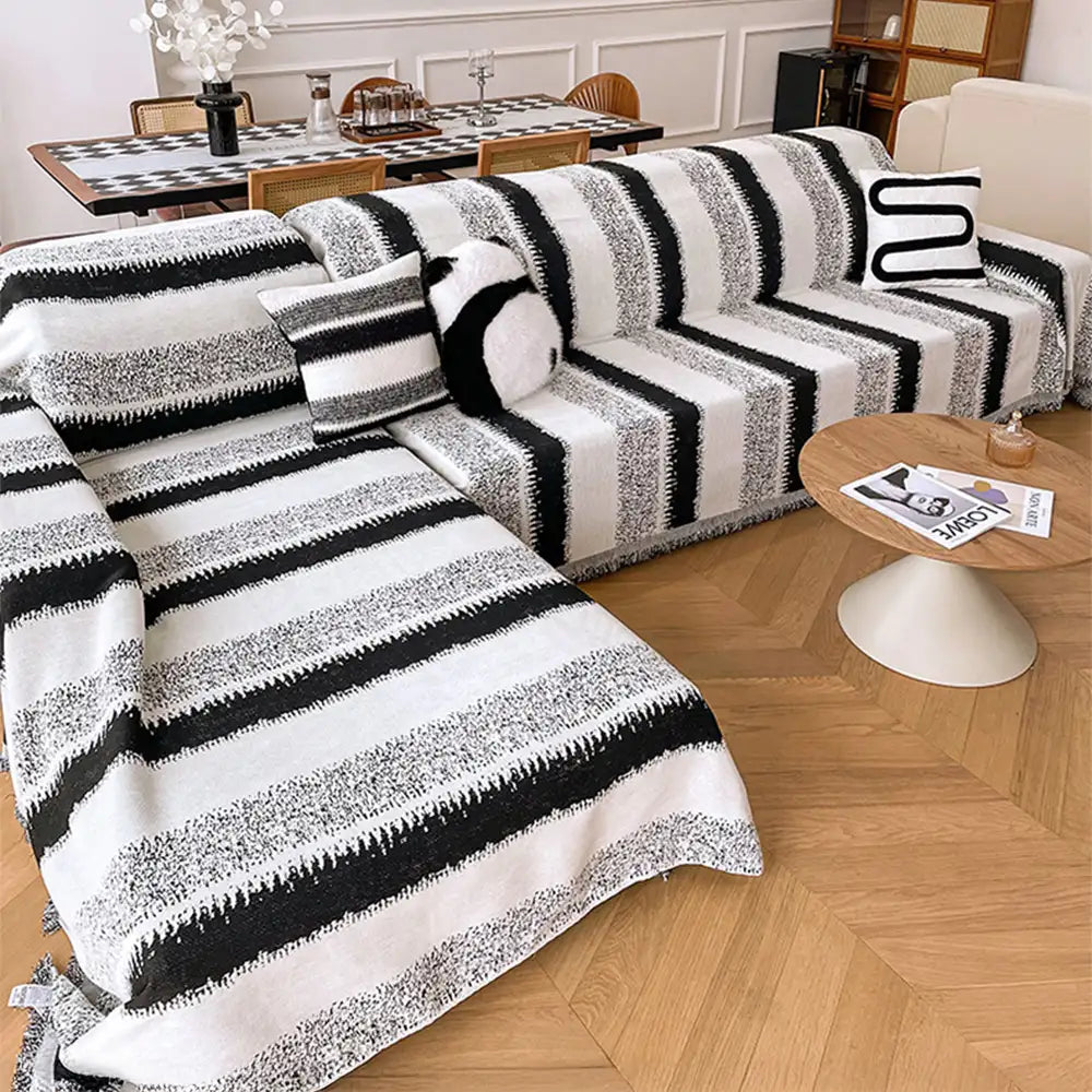 Housse de canapé en chenille rayée résistante aux égratignures tendance