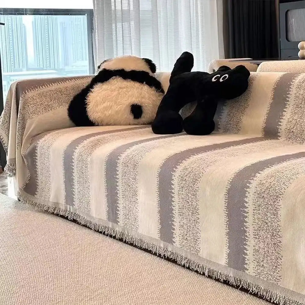 Housse de canapé en chenille rayée résistante aux égratignures tendance