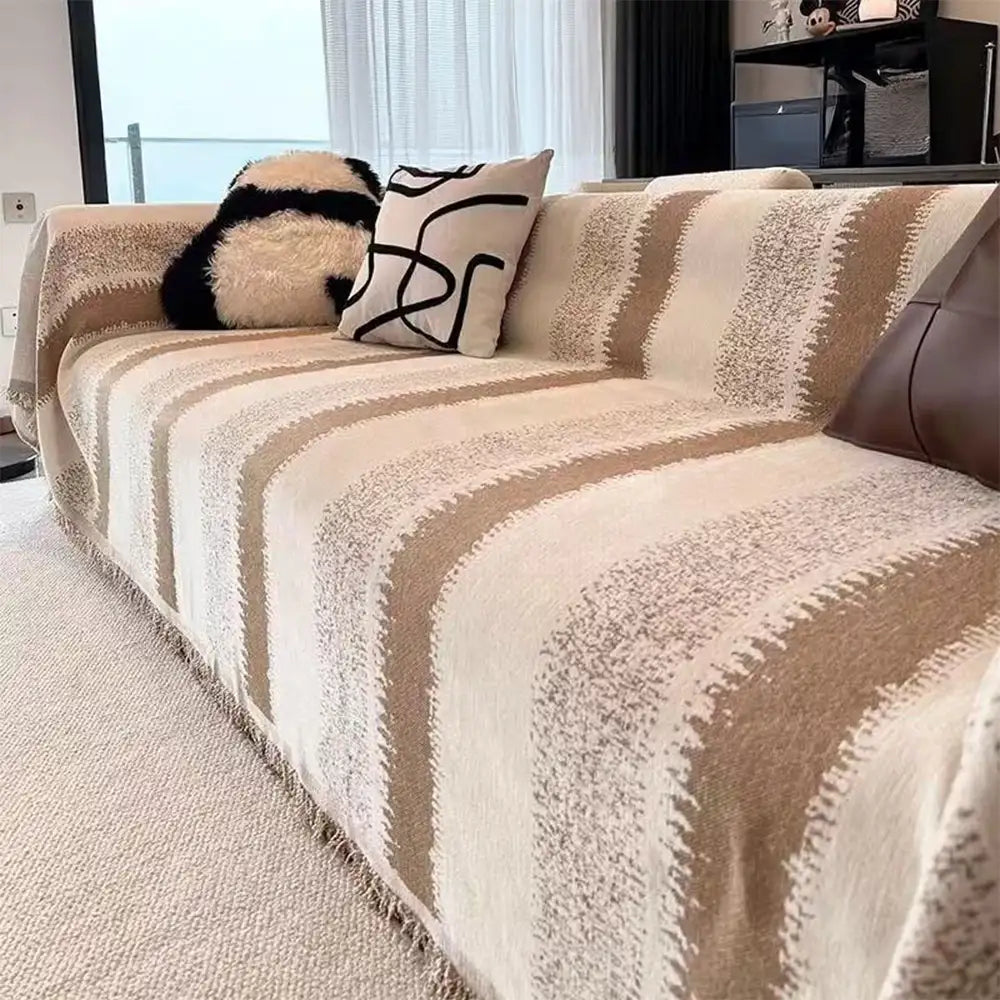 Housse de canapé en chenille rayée résistante aux égratignures tendance