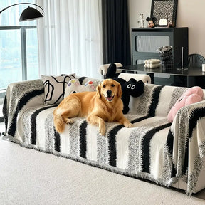 Housse de canapé en chenille rayée résistante aux égratignures tendance