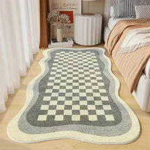 Tapis de Chevet en Fausse Cachemire à Motifs Damier Forme Irrégulière