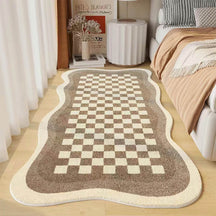 Tapis de Chevet en Fausse Cachemire à Motifs Damier Forme Irrégulière