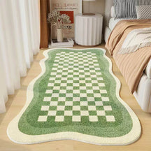 Tapis de Chevet en Fausse Cachemire à Motifs Damier Forme Irrégulière