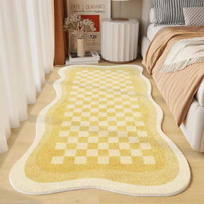 Tapis de Chevet en Fausse Cachemire à Motifs Damier Forme Irrégulière