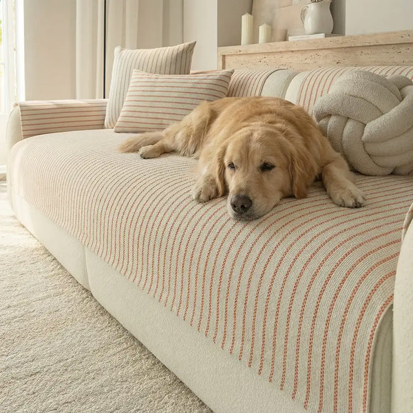 Housse de canapé en chenille rayée en faux coton-lin, respirante et résistante aux griffures.