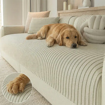 Housse de canapé en chenille rayée en faux coton-lin, respirante et résistante aux griffures.