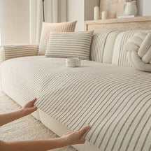 Housse de canapé en chenille rayée en faux coton-lin, respirante et résistante aux griffures.