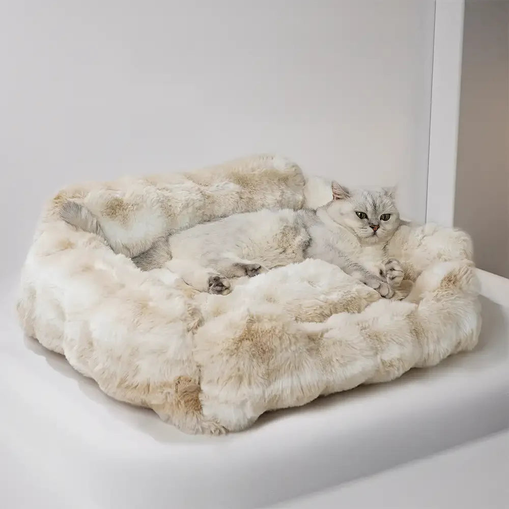 Lit moelleux en velours faux lapin pour chiens et chats