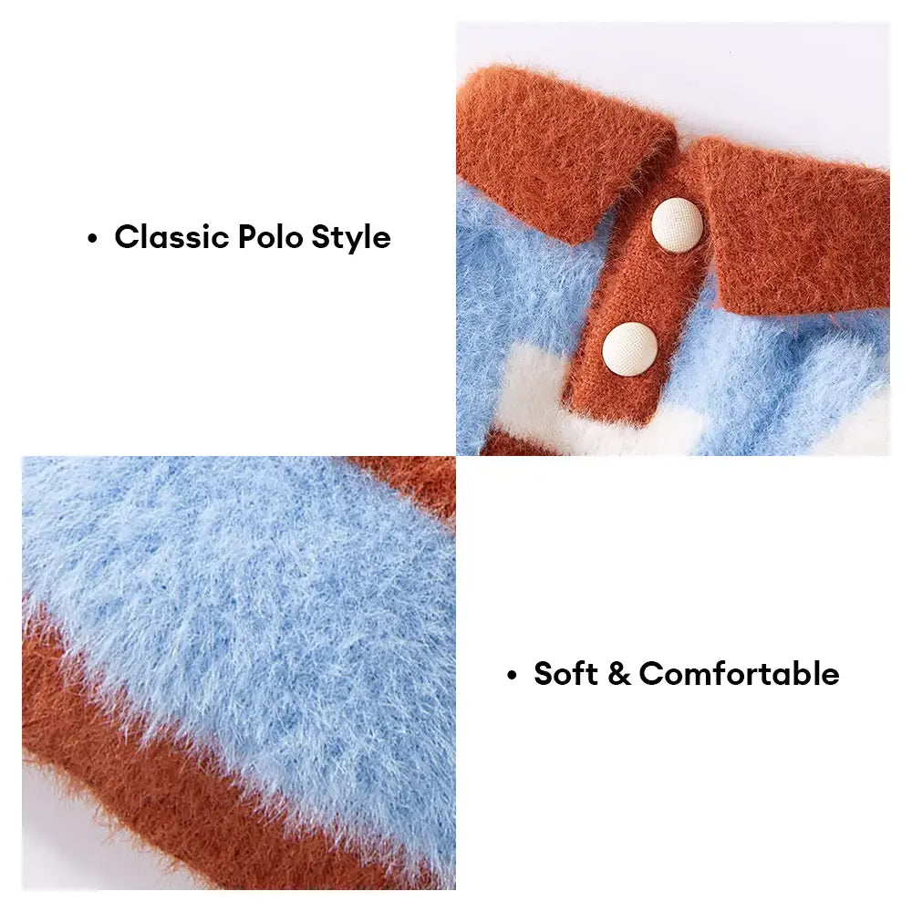 Pull pour chien en fausse laine à blocs de couleur avec col rayé pour teckels.