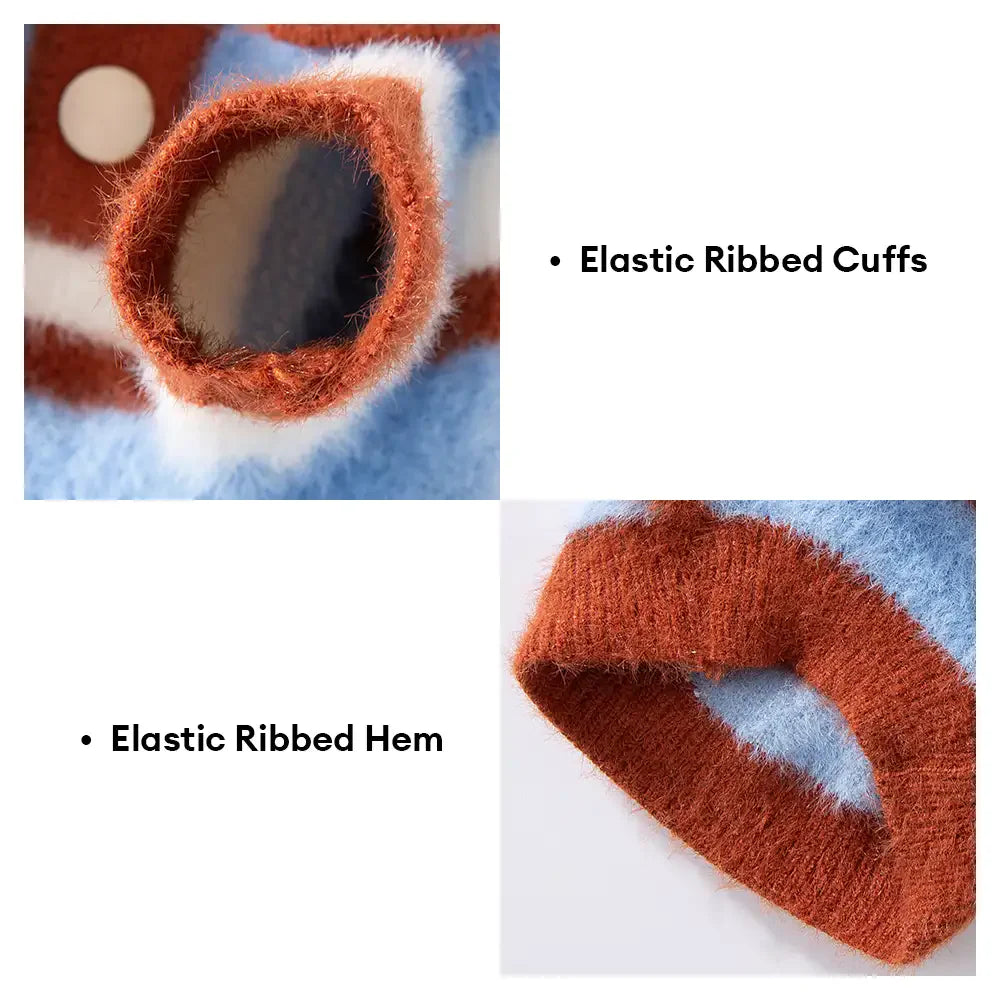 Pull pour chien en fausse laine à blocs de couleur avec col rayé pour teckels.