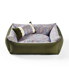 Lit pour chien anti-statique lavable, imprimé floral, toutes saisons.
