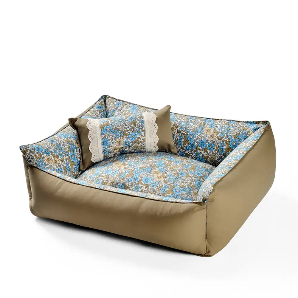 Lit pour chien anti-statique lavable, imprimé floral, toutes saisons.