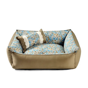 Lit pour chien anti-statique lavable, imprimé floral, toutes saisons.