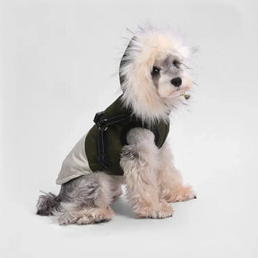 Manteau chaud pour chien avec capuche en fourrure et boucle pour laisse