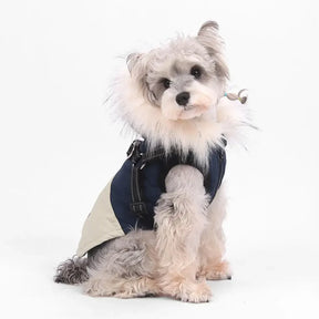 Manteau chaud pour chien avec capuche en fourrure et boucle pour laisse