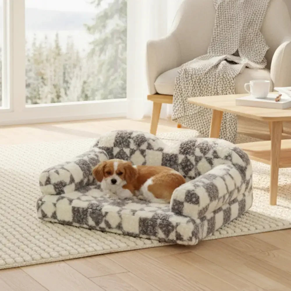 Lit pour chien en peluche thermique amovible et lavable à motif géométrique