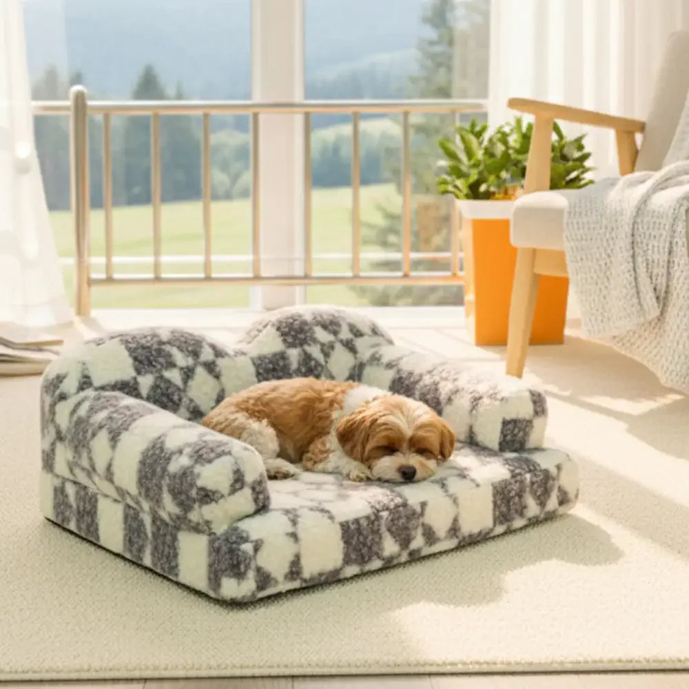 Lit pour chien en peluche thermique amovible et lavable à motif géométrique