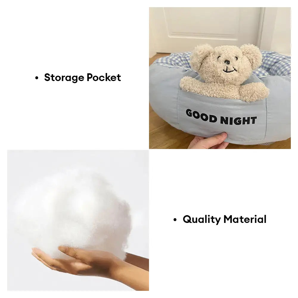 Bonne nuit lit apaisant pour chien avec sommeil profond et jouet ours