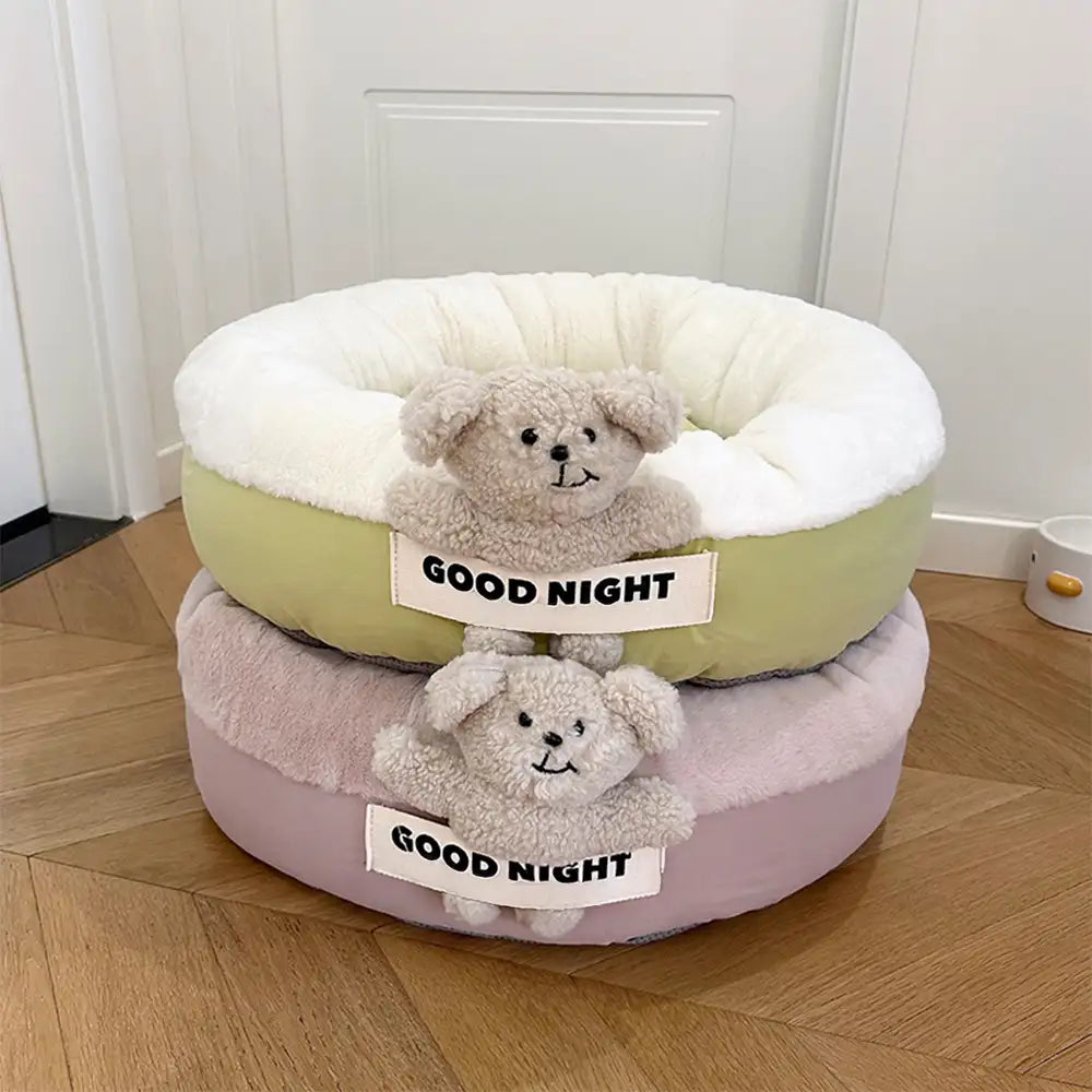 Bonne nuit lit apaisant pour chien avec sommeil profond et jouet ours