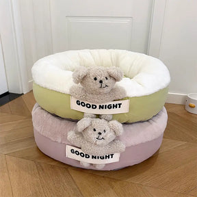 Bonne nuit lit apaisant pour chien avec sommeil profond et jouet ours
