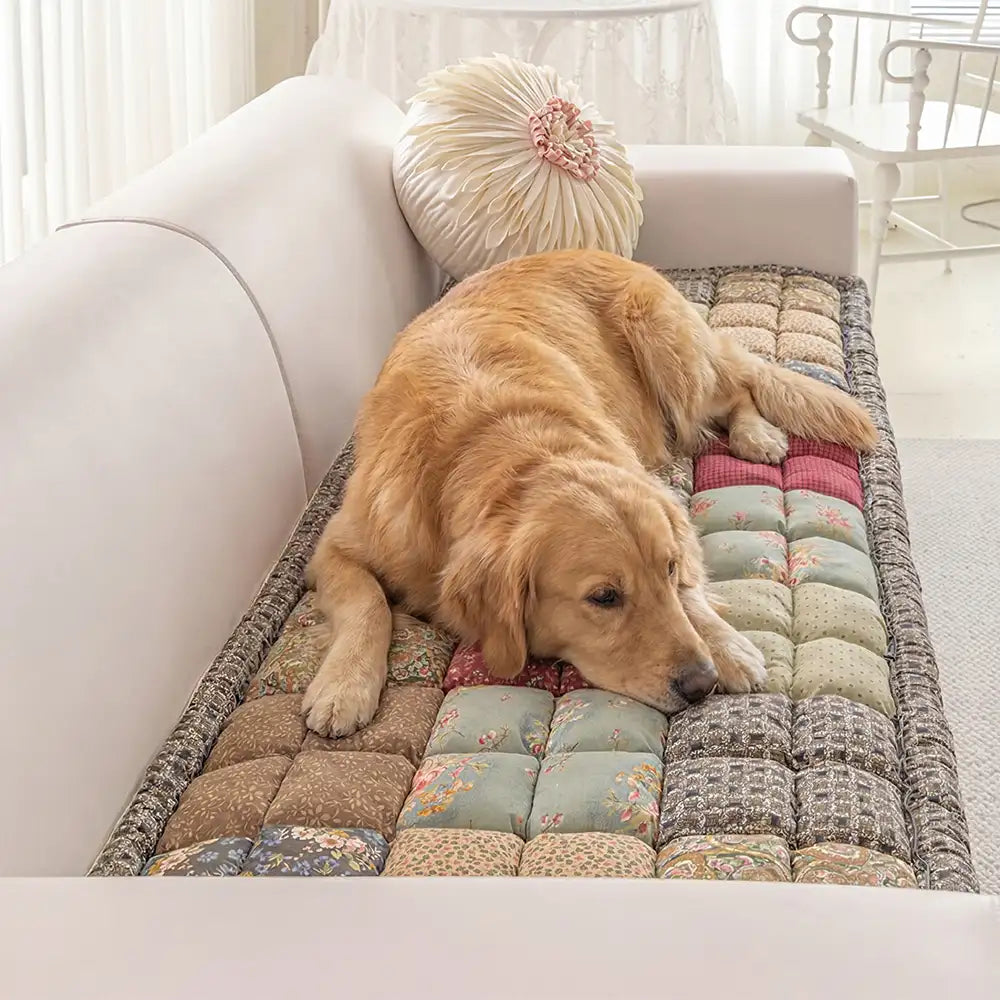 Tapis pour animaux de compagnie en peluche doux, floral vintage fait main, housse de canapé antidérapante
