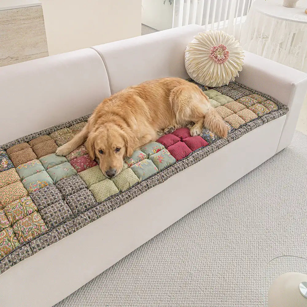 Tapis pour animaux de compagnie en peluche doux, floral vintage fait main, housse de canapé antidérapante