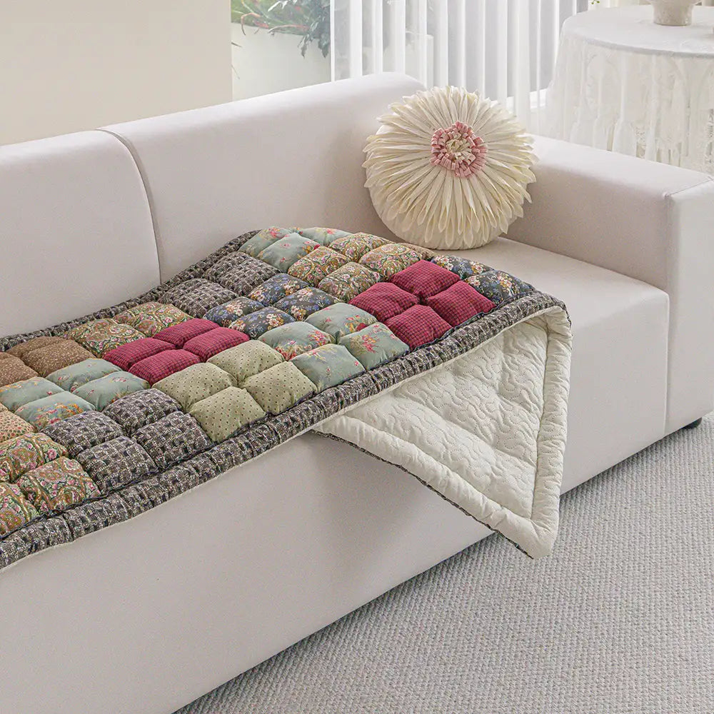 Tapis pour animaux de compagnie en peluche doux, floral vintage fait main, housse de canapé antidérapante