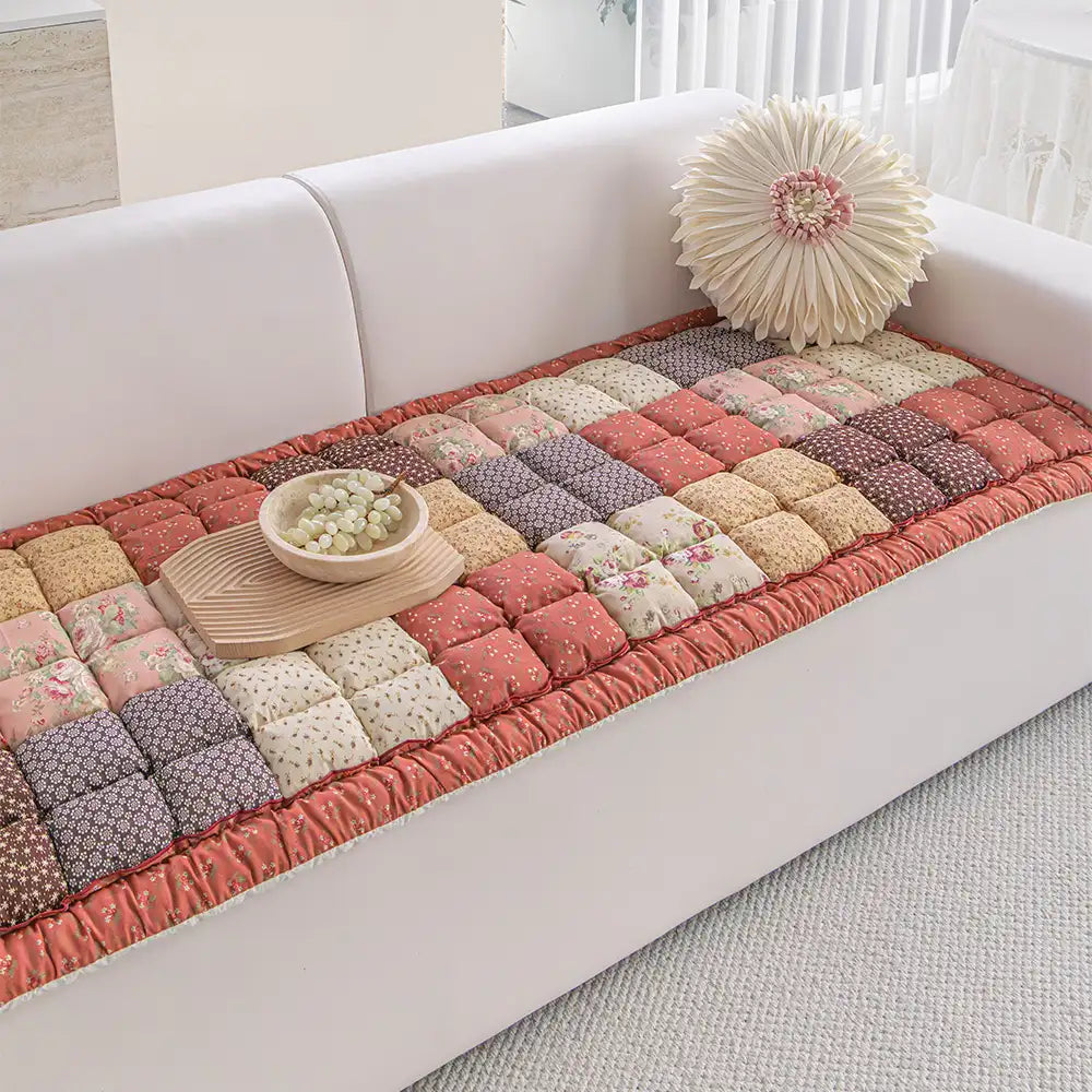 Tapis pour animaux de compagnie en peluche doux, floral vintage fait main, housse de canapé antidérapante