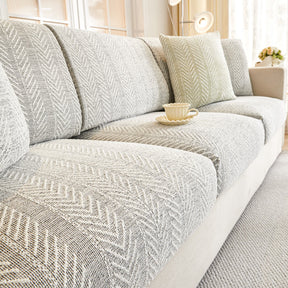 Housse de canapé magique antidérapante en chenille à motif chevrons