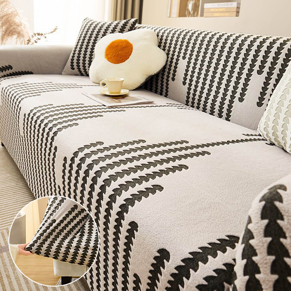 Housse de canapé extensible pleine largeur motif chevron confortable et magique