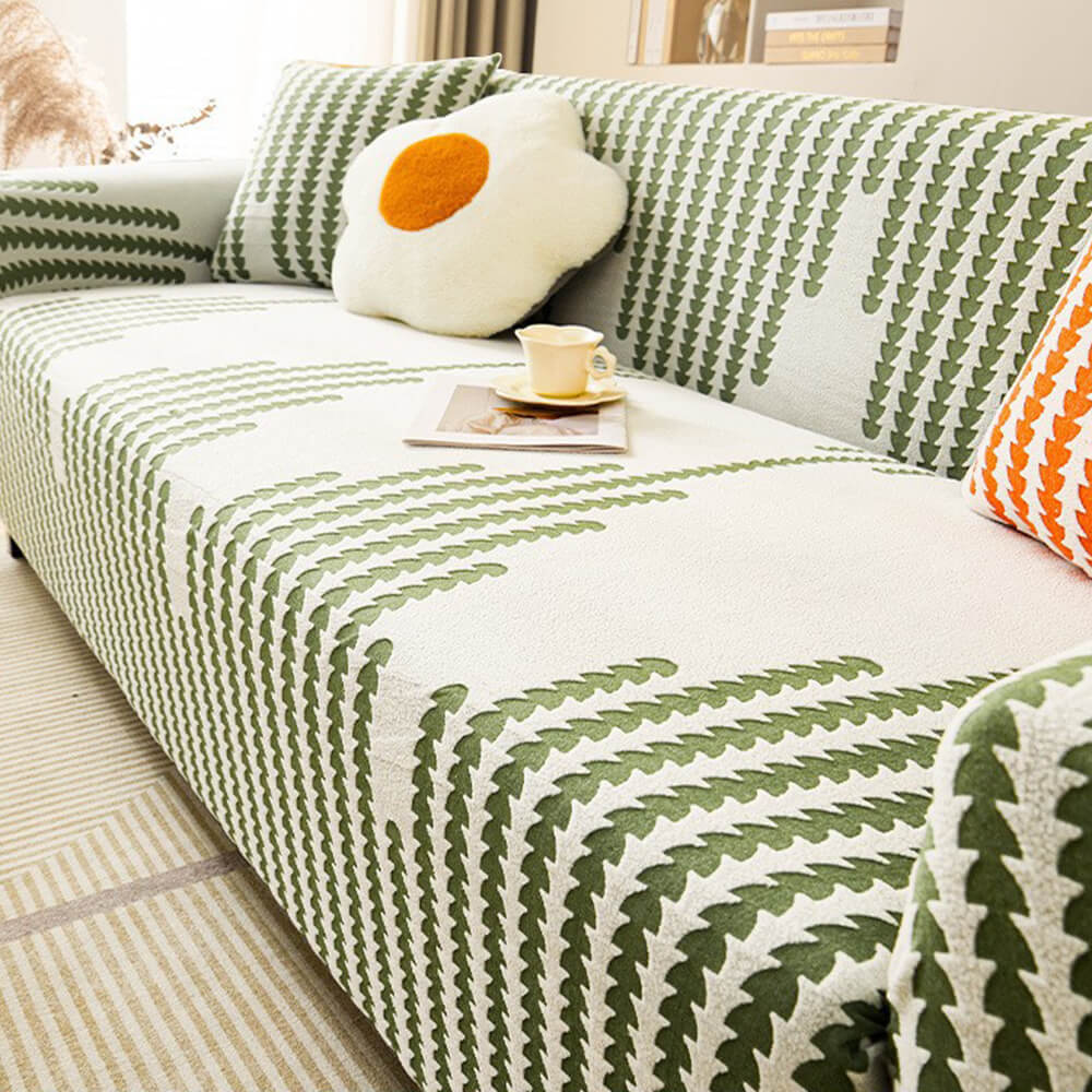 Housse de canapé extensible pleine largeur motif chevron confortable et magique