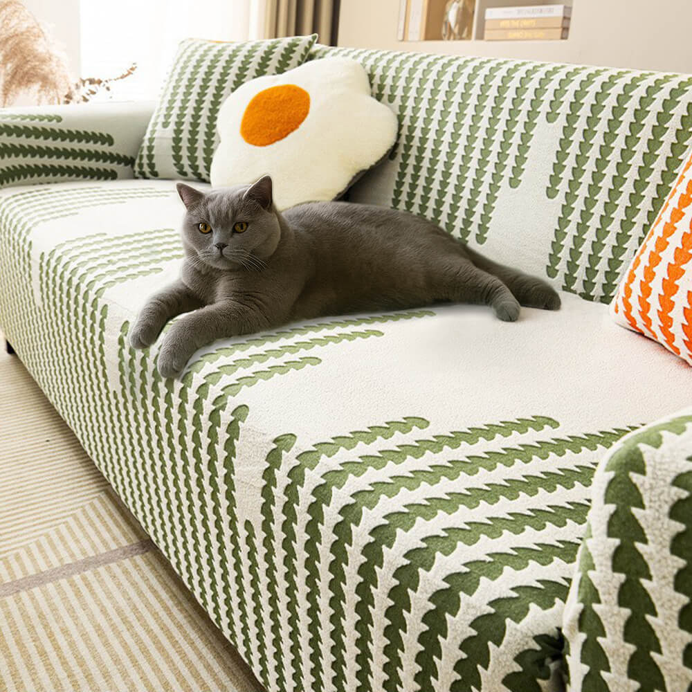 Housse de canapé extensible pleine largeur motif chevron confortable et magique