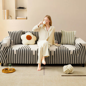 Housse de canapé extensible pleine largeur motif chevron confortable et magique