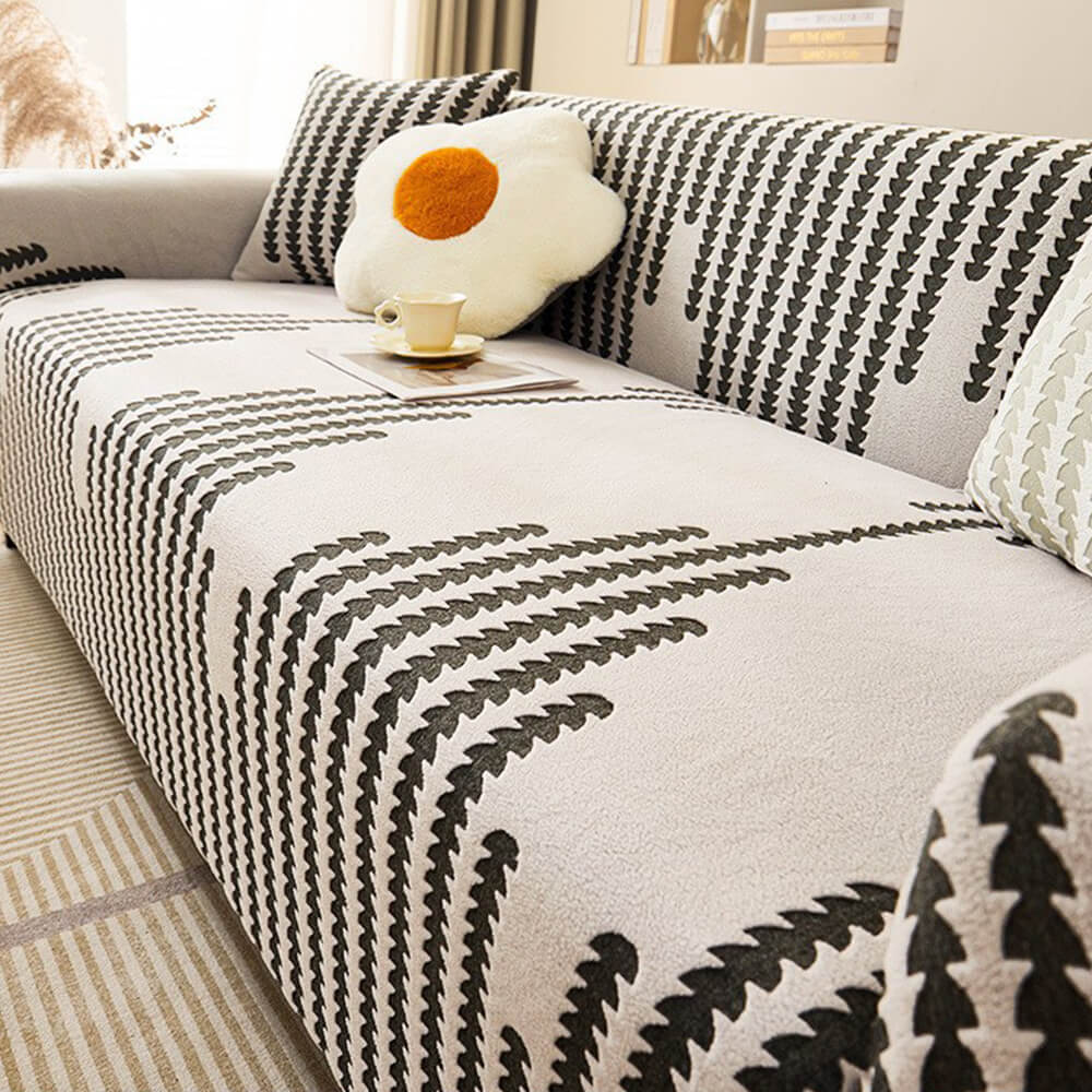 Housse de canapé extensible pleine largeur motif chevron confortable et magique