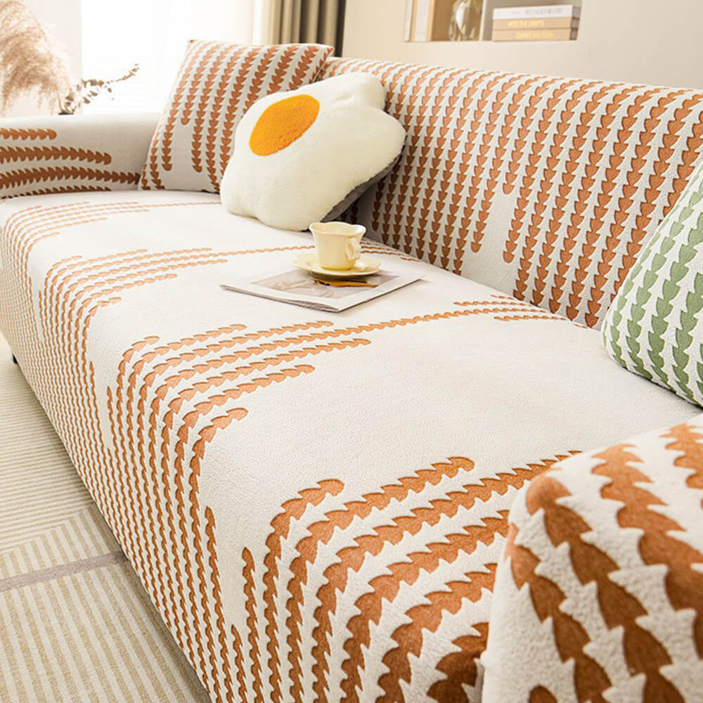 Housse de canapé extensible pleine largeur motif chevron confortable et magique