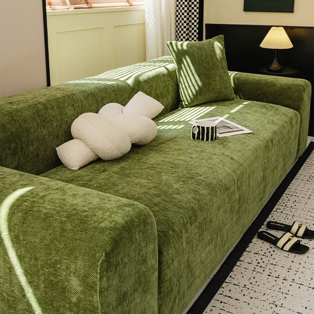 Housse de canapé magique en tissu chevrons, pleine couverture, confortable et résistante aux griffures.