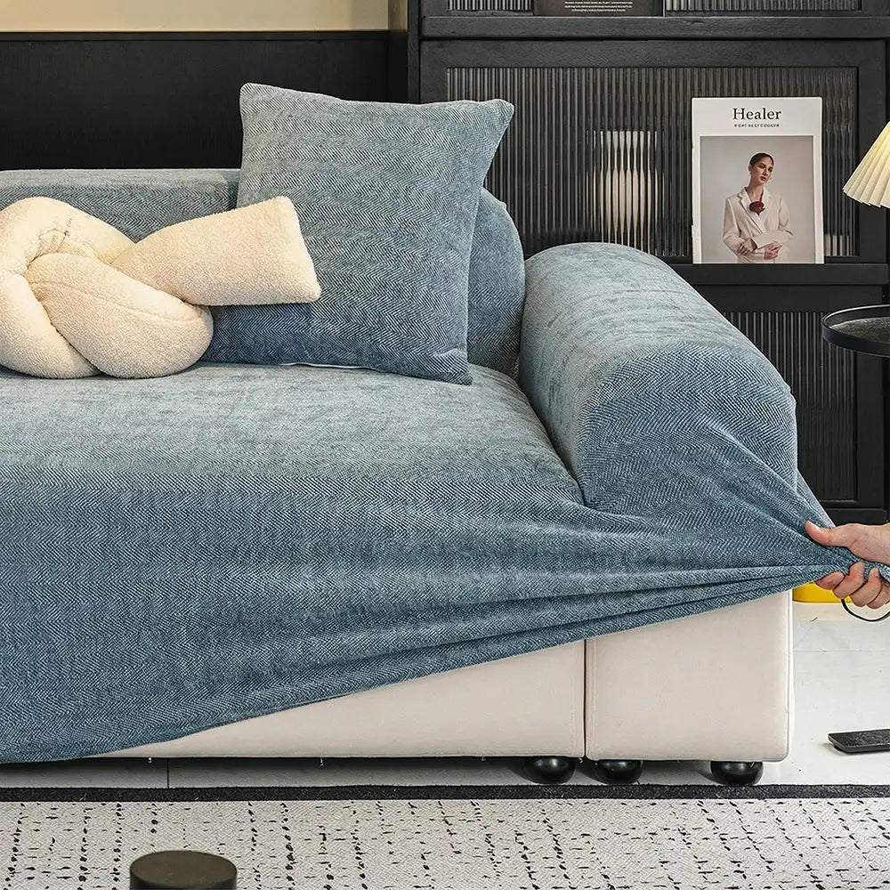 Housse de canapé magique en tissu chevrons, pleine couverture, confortable et résistante aux griffures.