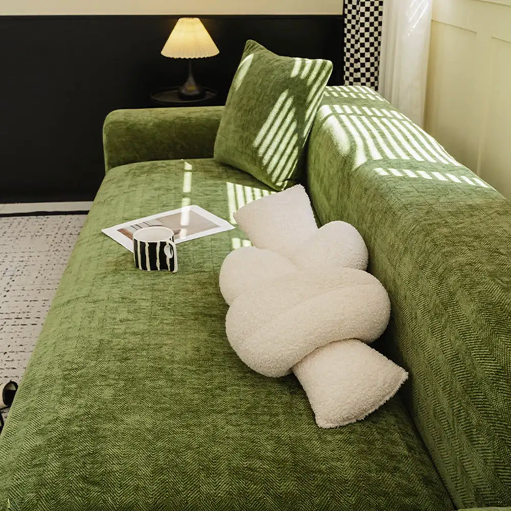 Housse de canapé magique en tissu chevrons, pleine couverture, confortable et résistante aux griffures.