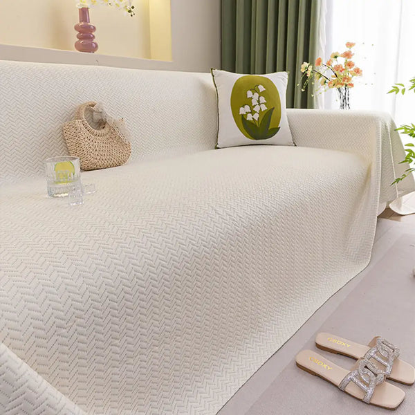 Jeté de canapé rafraîchissante Housse de canapé  en soie glacée herringbone et respirante, protégé lavable