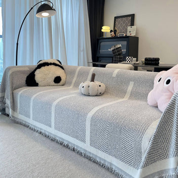 Jeté de canapé housse de canapé en chenille à franges motif chevron