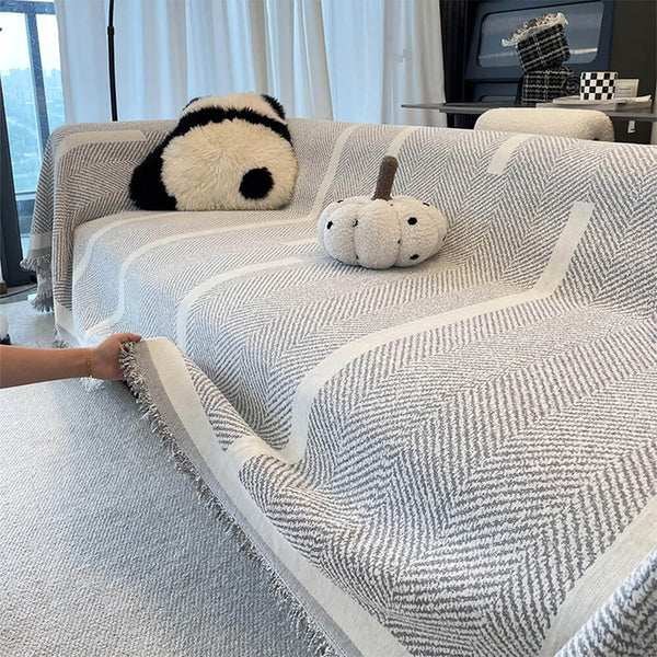 Jeté de canapé housse de canapé en chenille à franges motif chevron