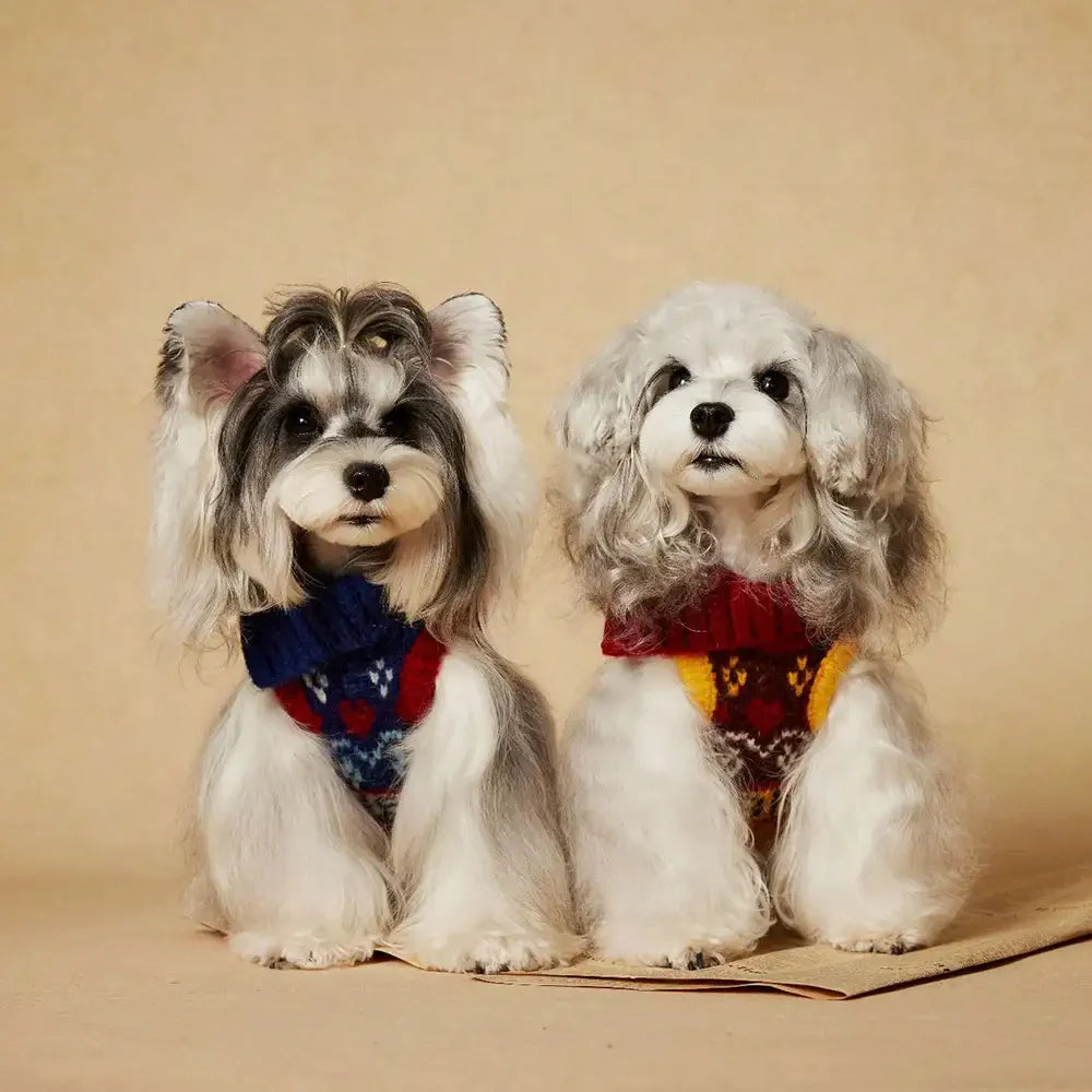 Pull pour chien sans manches en tricot Jacquard épais – Conçu pour les Teckels, Bouledogues français et Carlin.