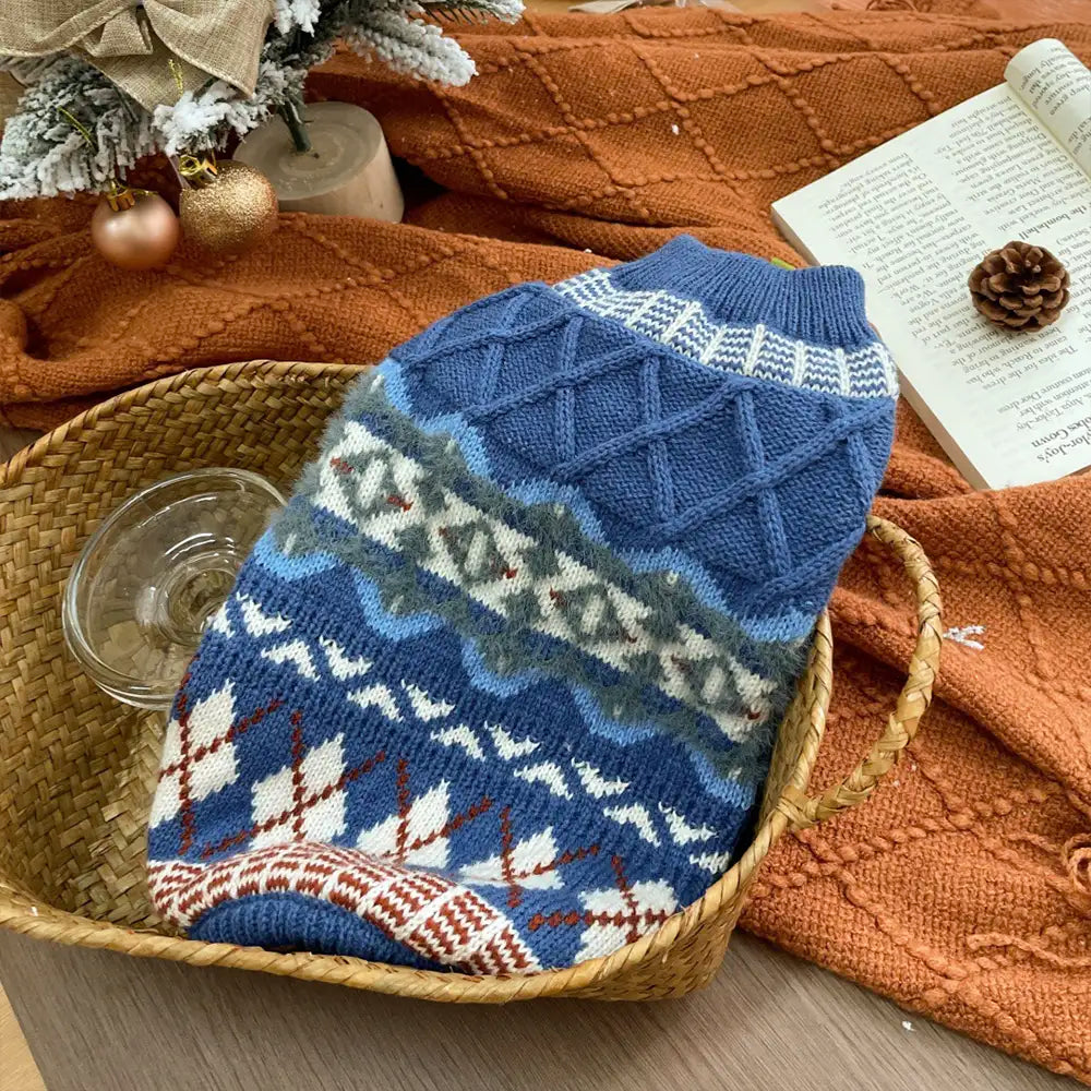 Pull pour chien en diamant Fair Isle tricoté