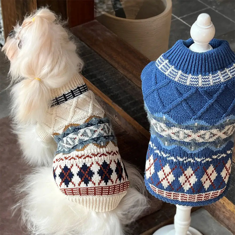 Pull pour chien en diamant Fair Isle tricoté