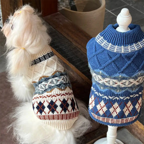 Pull pour chien en diamant Fair Isle tricoté